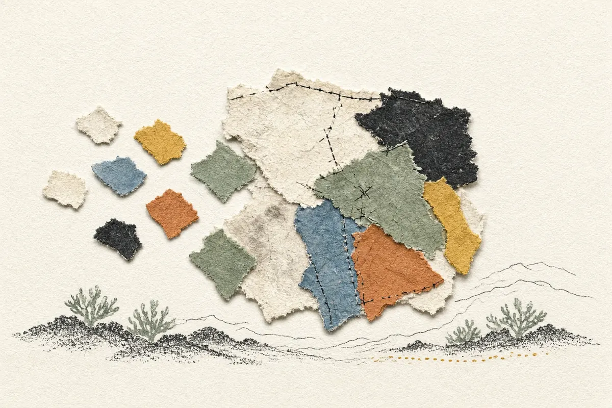 Three unlabeled time frames sit beside a small set of ordinary making materials.