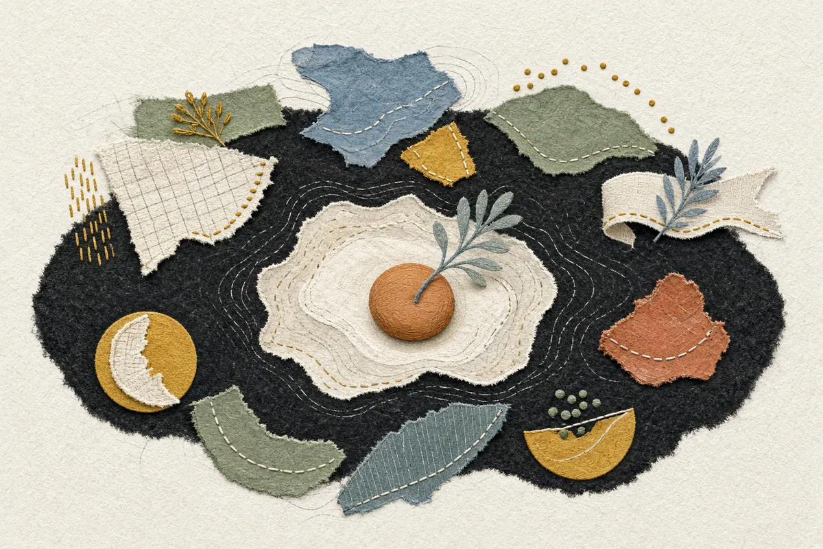 Ten material motifs form one coherent atlas without becoming a grid.