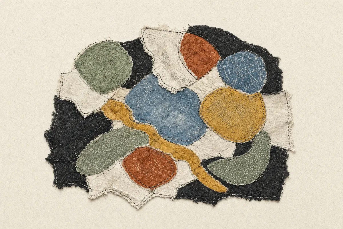 Different abstract forms join one cloth while each remains distinct.
