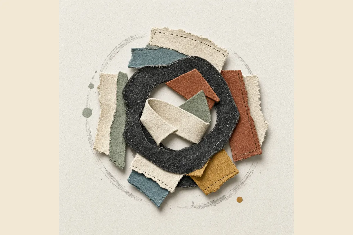 A compartment tray holds a small, finite set of abstract paper pieces.