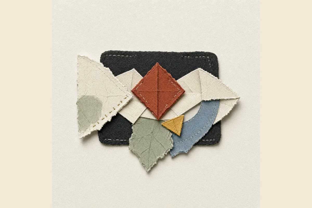 A double-folded paper wrap surrounds one private abstract patch.