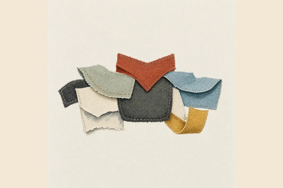 A revised seam sample sits beside its earlier material version.